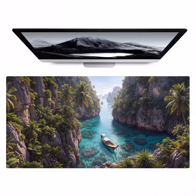 Eiland - Tropisch - Water - Palmbomen - Natuur Muismat XXL klein -zzz3d
