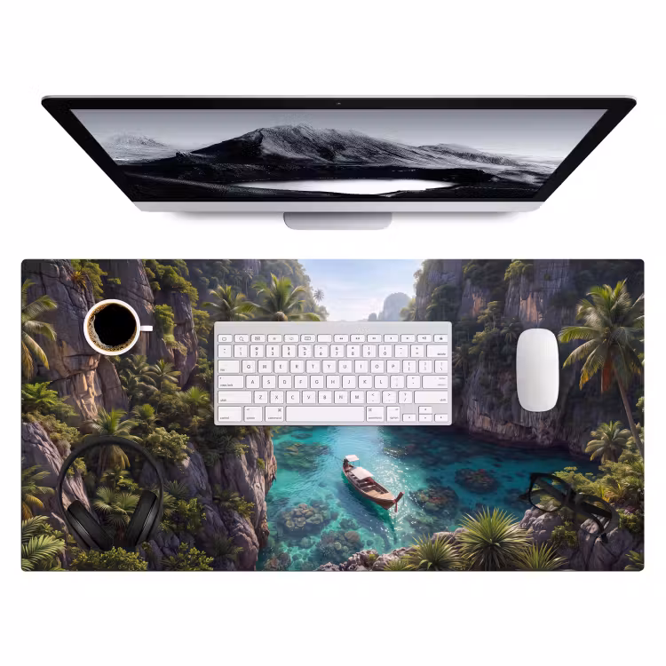 Eiland - Tropisch - Water - Palmbomen - Natuur Muismat XXL klein -3d