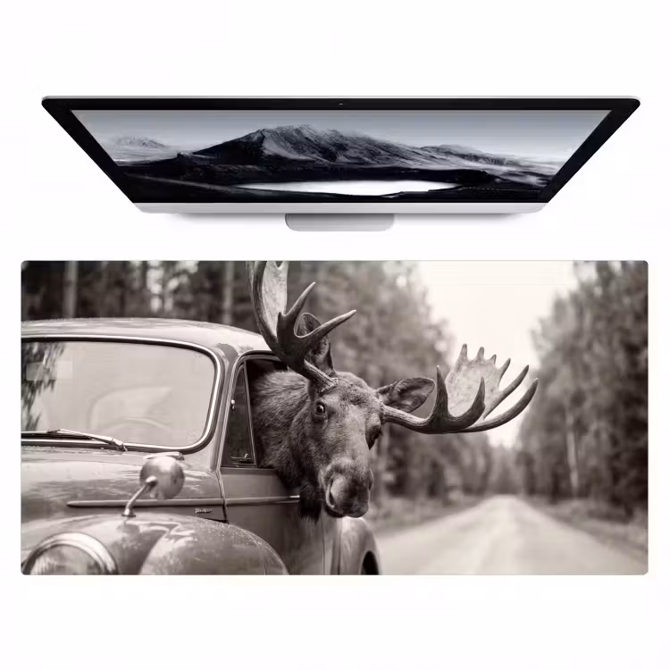 Eland - Auto - Gewei - Zwart - Wit Muismat XXL klein -zzz3d