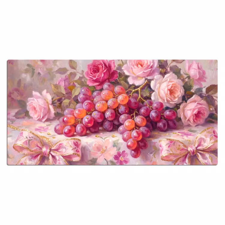 Eten - Bloemen - Stilleven - Roze - Goud Muismat XXL klein -3d_leeg