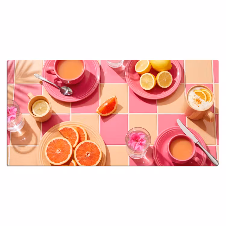 Eten - Citrusvruchten - Stillevens - Roze - Oranje Muismat XXL klein -3d_leeg