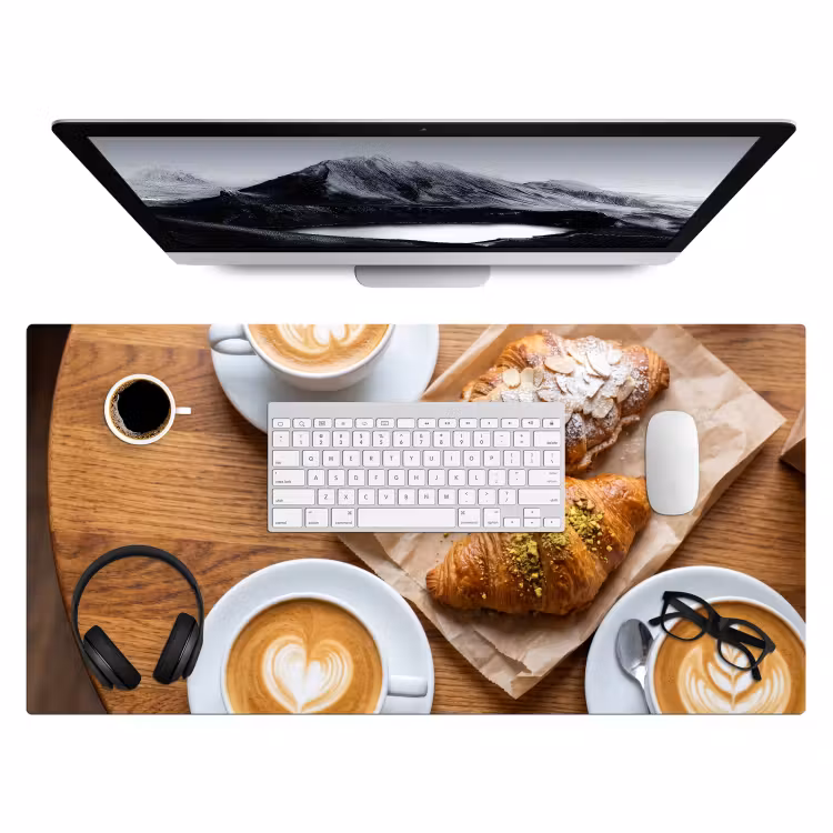 Eten - Croissant - Koffie - Ontbijt - Modern Muismat XXL klein -3d