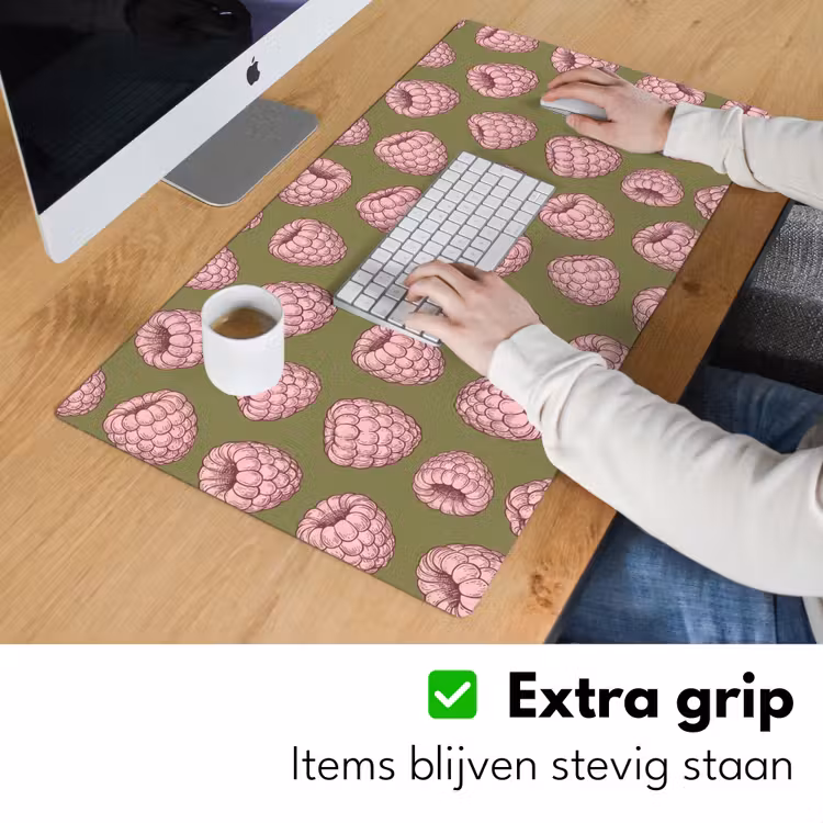 Eten - Patroon - Illustratie - Roze - Groen Muismat XXL klein -sfeer3