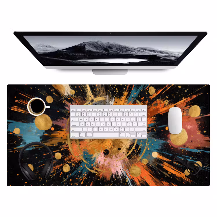 Explosie - Verfstructuur - Goud - Abstract Muismat XXL klein -3d