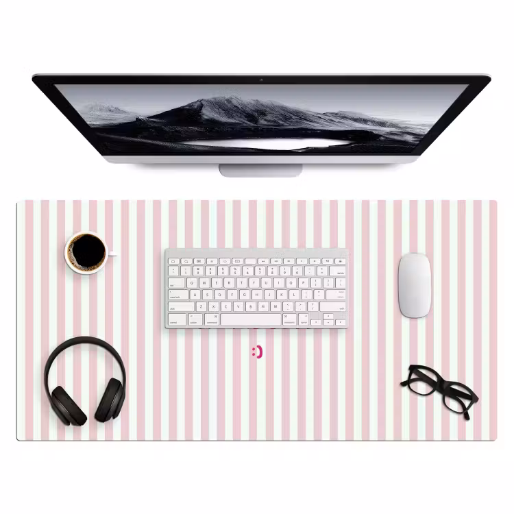 Focus on the good - Strepen - Roze - Smiley Muismat XXL klein -3d