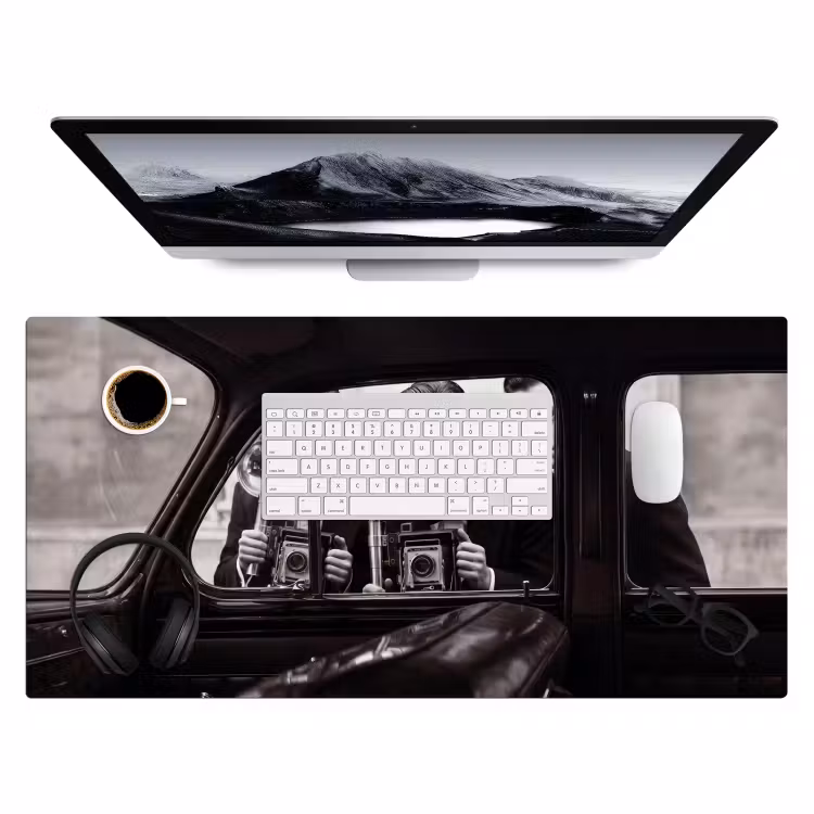 Fotograaf - Camera - Vintage - Journalistiek - Zwart-wit Muismat XXL klein -3d