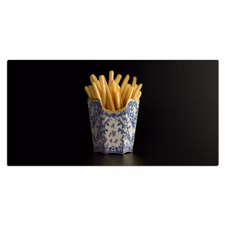 Friet - Porselein - Delfts blauw - Eten Muismat XXL klein -3d_leeg