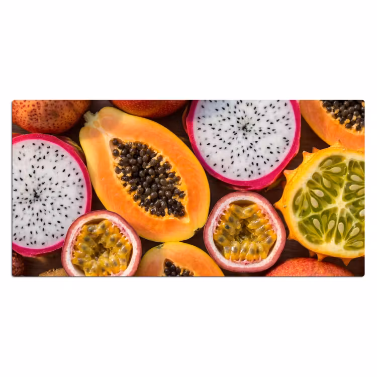 Fruit - Geopend - Tropisch - Eten - Kleurrijk Muismat XXL klein -3d_leeg