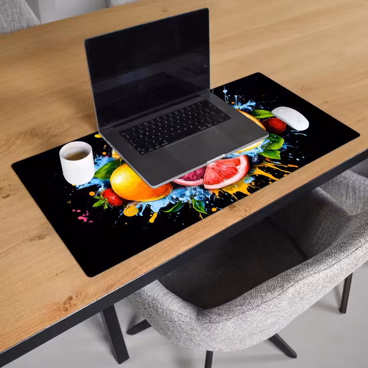 Fruit - Graffiti - Kleurrijk - Sinaasappel - Aardbei - Abstract Muismat XXL klein -sfeer1