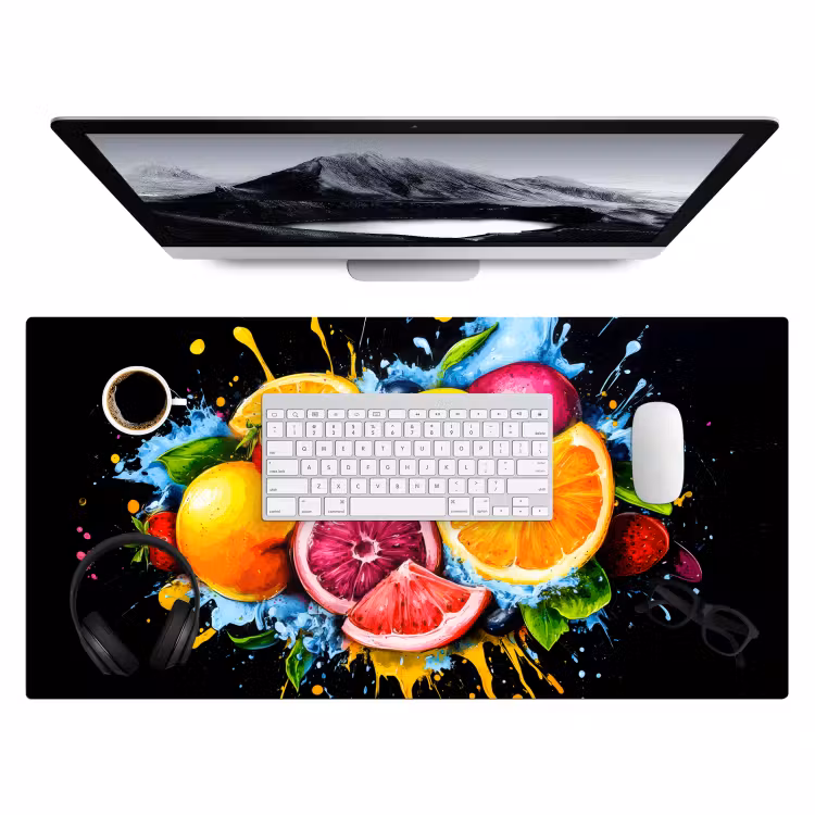 Fruit - Graffiti - Kleurrijk - Sinaasappel - Aardbei - Abstract Muismat XXL klein -3d