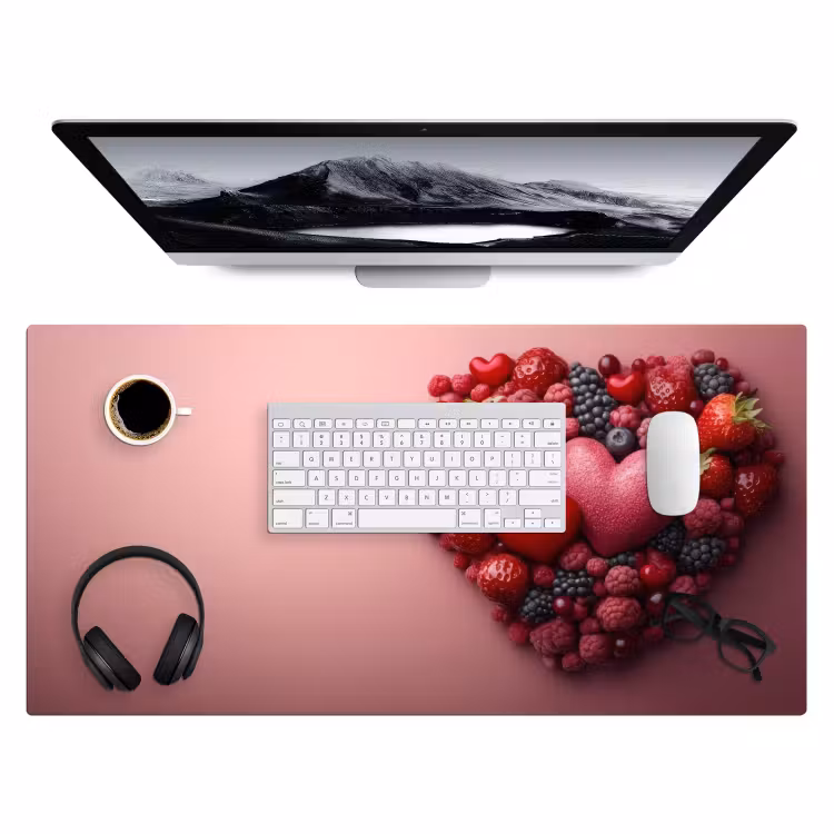 Fruit - Hartjes - Aardbeien - Frambozen - Bosbessen Muismat XXL klein -3d