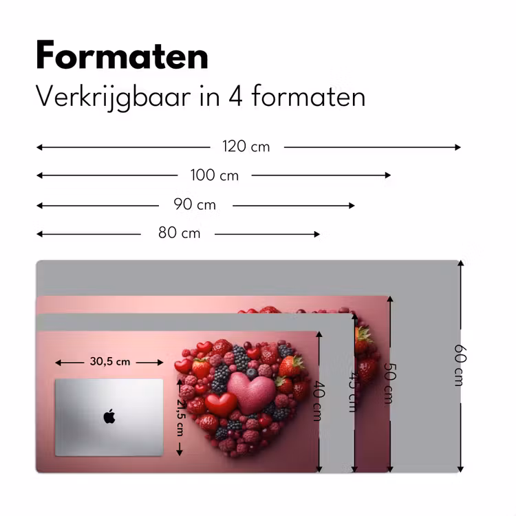 Fruit - Hartjes - Aardbeien - Frambozen - Bosbessen Muismat XXL klein -sfeer5