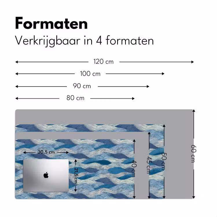 Getekend - Blauw - Wit - Golvend - Streepjes Muismat XXL klein 681 -sfeer5