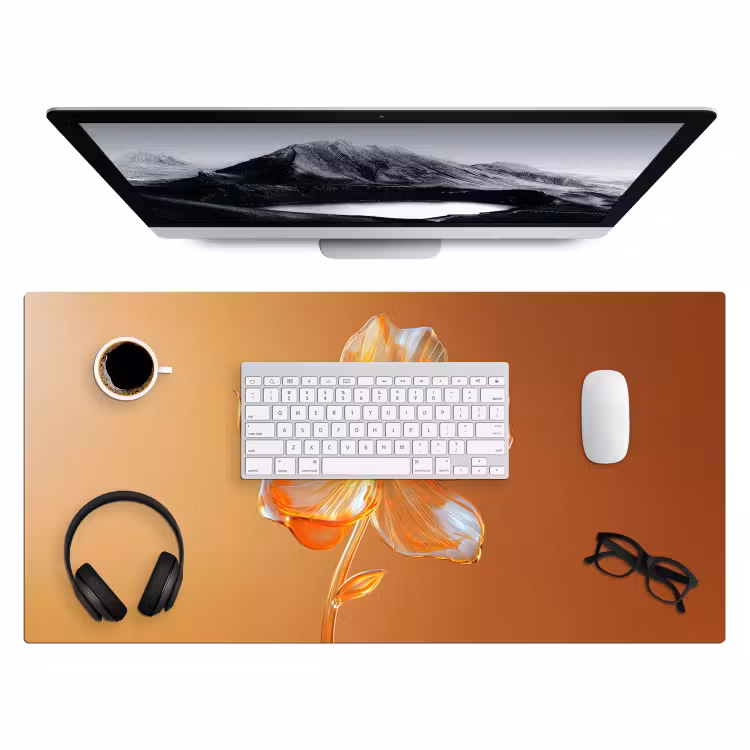 Glazen - Bloem - Oranje Muismat XXL klein -3d
