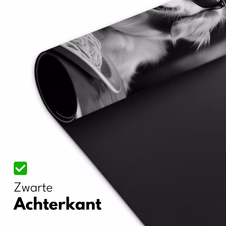 Golden Retriever - Hond - Vrolijk - Bord spaghetti - Zwart - wit Muismat XXL klein -sfeer2