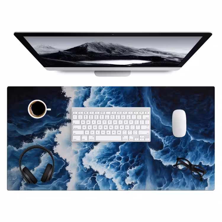 Golven - Blauw - Schuim Muismat XXL klein -3d