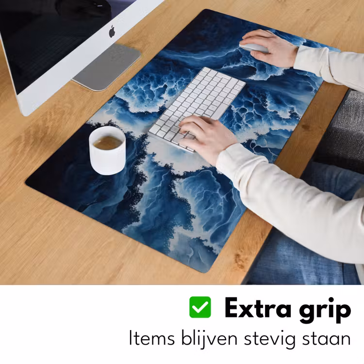 Golven - Blauw - Schuim Muismat XXL klein -sfeer3
