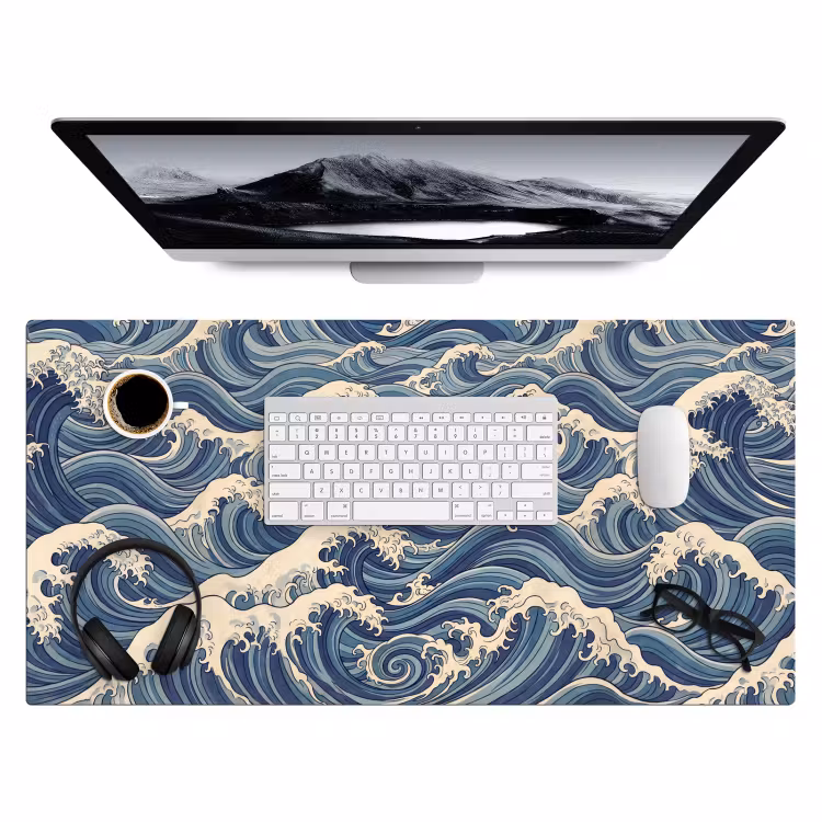 Golven - Zee - Natuur - Abstract - Blauw Muismat XXL klein -3d