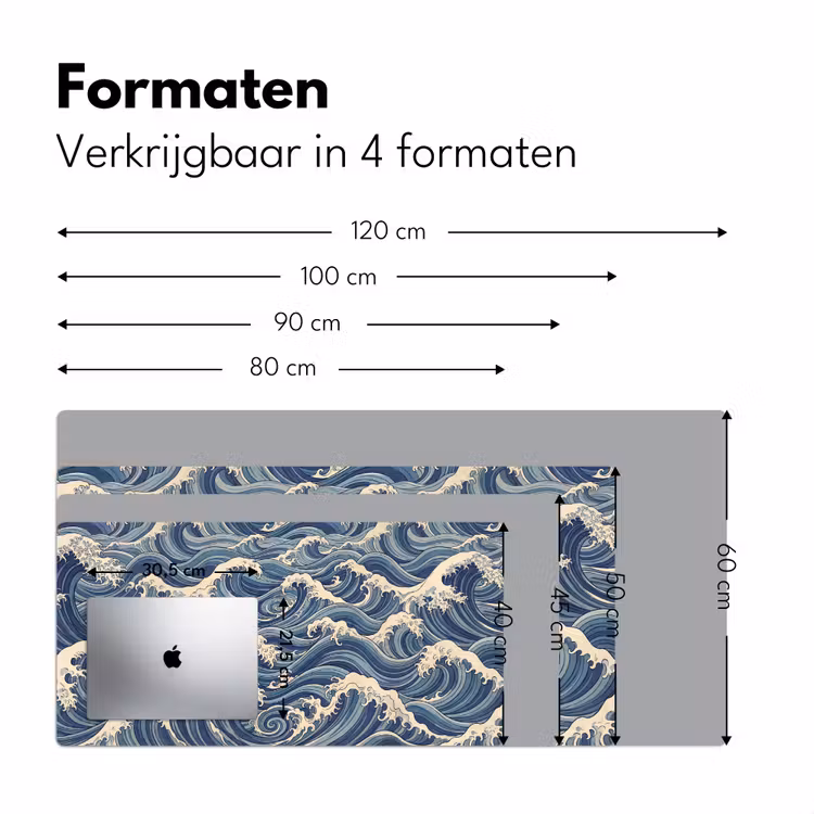 Golven - Zee - Natuur - Abstract - Blauw Muismat XXL klein -sfeer5