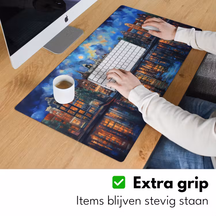 Grachten Amsterdam - Huizen - Stad - Kleurrijk Muismat XXL klein -sfeer3