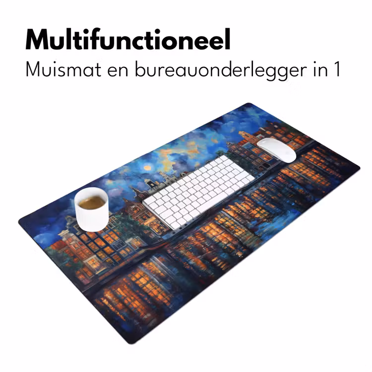 Grachten Amsterdam - Huizen - Stad - Kleurrijk Muismat XXL klein -sfeer4