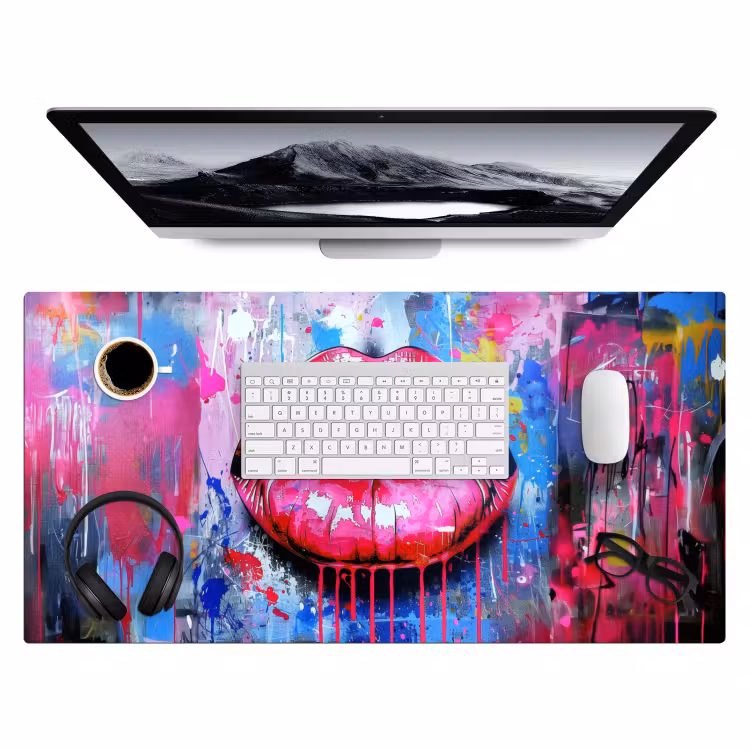 Graffiti - Lippen - Felroze - Geschilderd Muismat XXL klein -3d