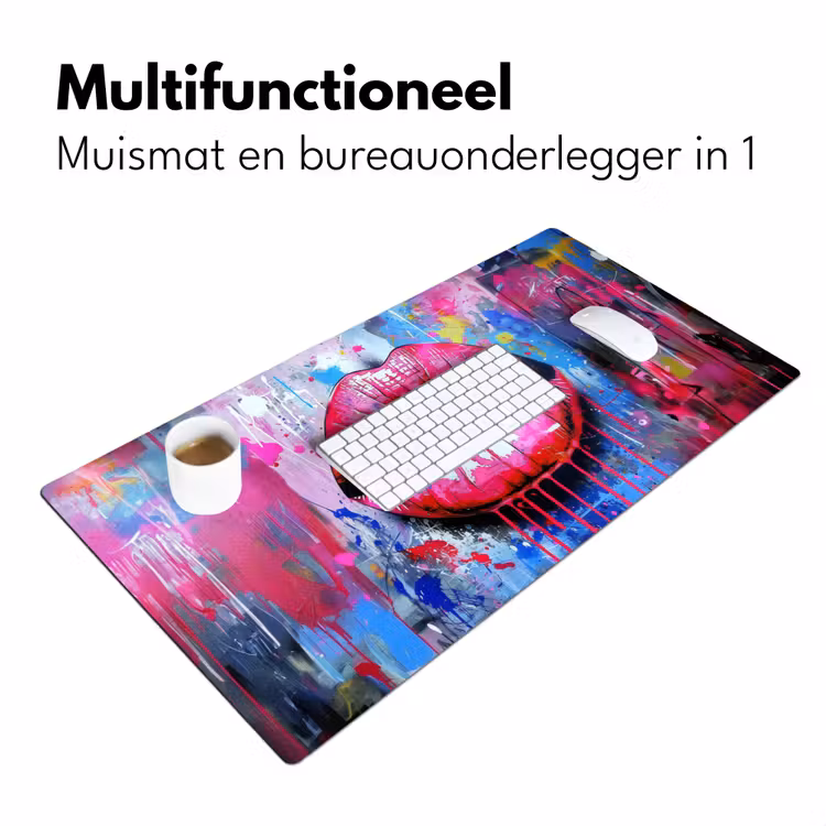 Graffiti - Lippen - Felroze - Geschilderd Muismat XXL klein -sfeer4