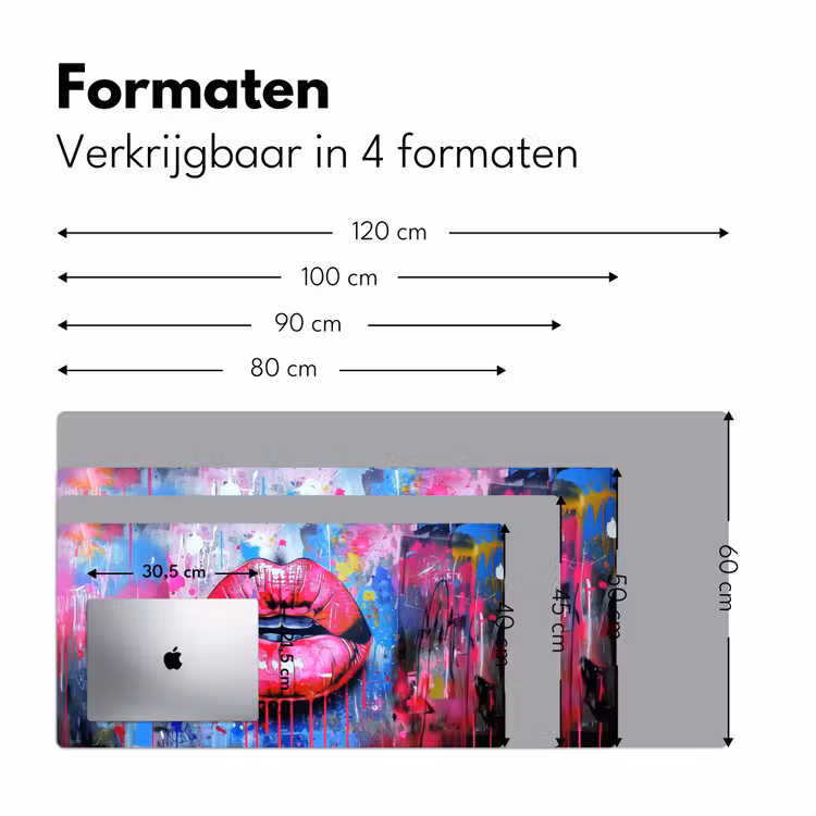 Graffiti - Lippen - Felroze - Geschilderd Muismat XXL klein -sfeer5