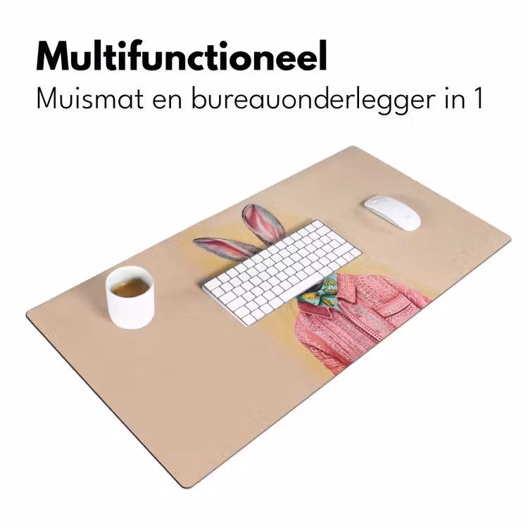 Grijs - Konijn - Blouse - Strik Muismat XXL klein -sfeer4