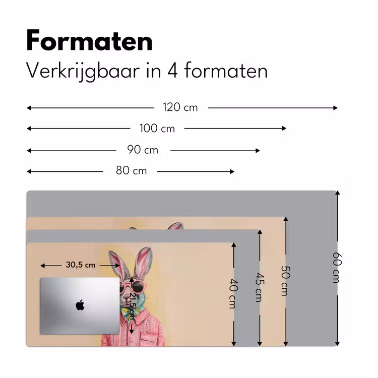 Grijs - Konijn - Blouse - Strik Muismat XXL klein -sfeer5