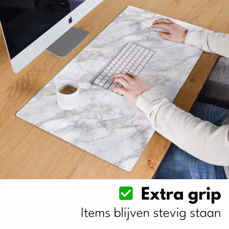 Grijs - Wit - Marmer Muismat XXL klein 681 -sfeer3