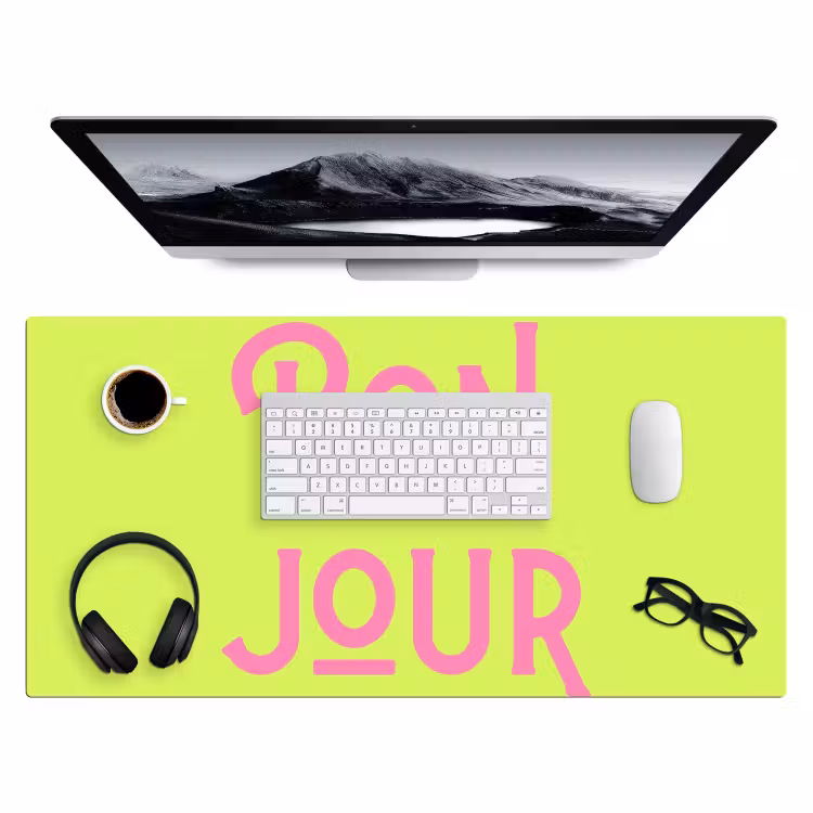 Groen - Roze bonjour - art-deco Muismat XXL klein -3d