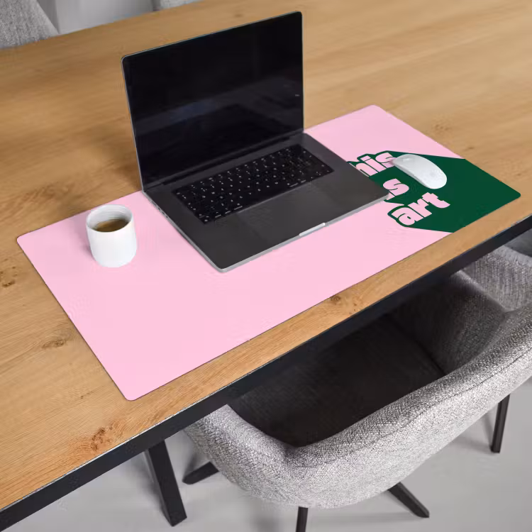 Groen - Teskt - This is art - Roze Muismat XXL klein -sfeer1