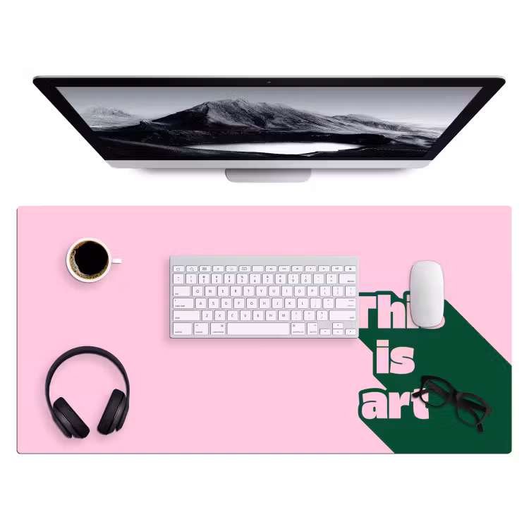 Groen - Teskt - This is art - Roze Muismat XXL klein -3d