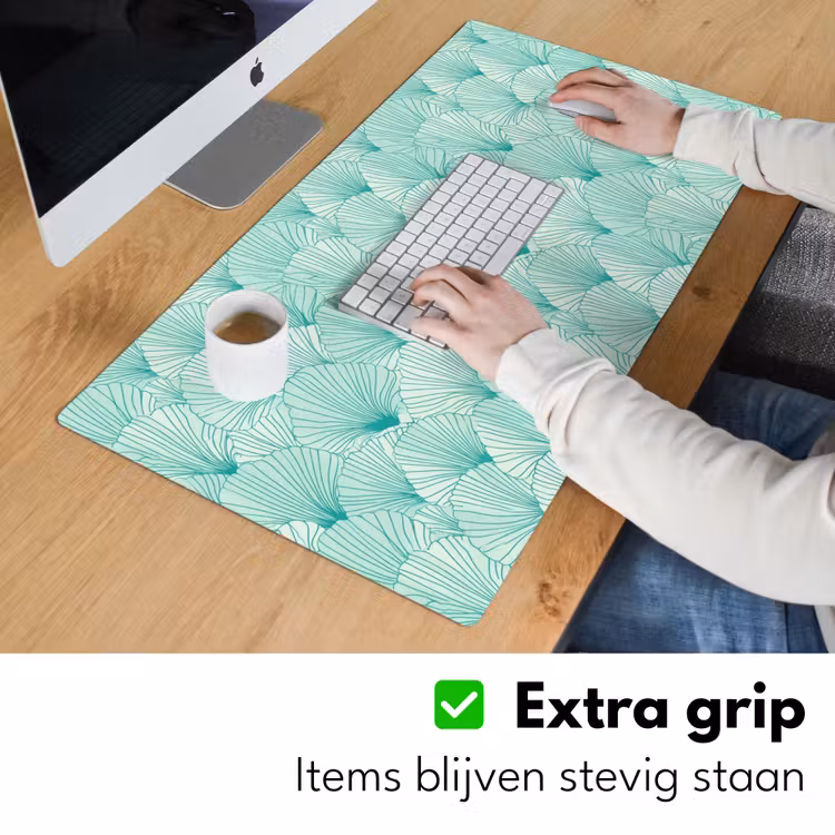 Groen - Wit - Ginko - Getekend - Textuur Muismat XXL klein 681 -sfeer3