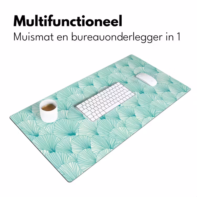 Groen - Wit - Ginko - Getekend - Textuur Muismat XXL klein 681 -sfeer4