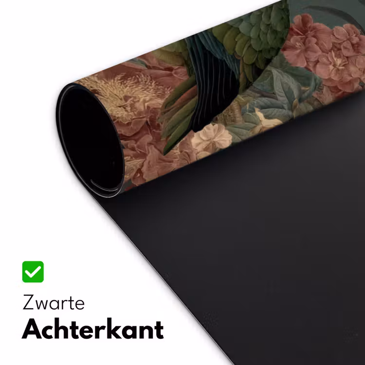 Groene papegaai - Kleurrijke bloemen - Donkere achtergrond Muismat XXL klein -sfeer2