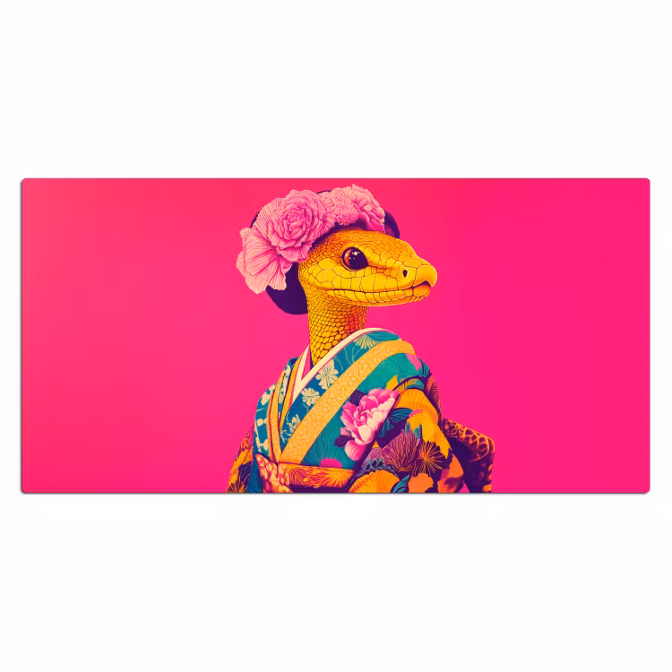 Hagedis - Bloemen - Roze - Kimono Muismat XXL klein -3d_leeg