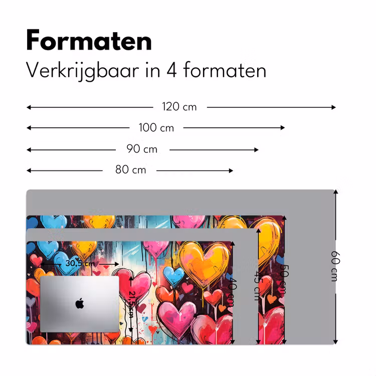 Hartjes - Kleuren - Kunst - Liefde Muismat XXL klein -sfeer5