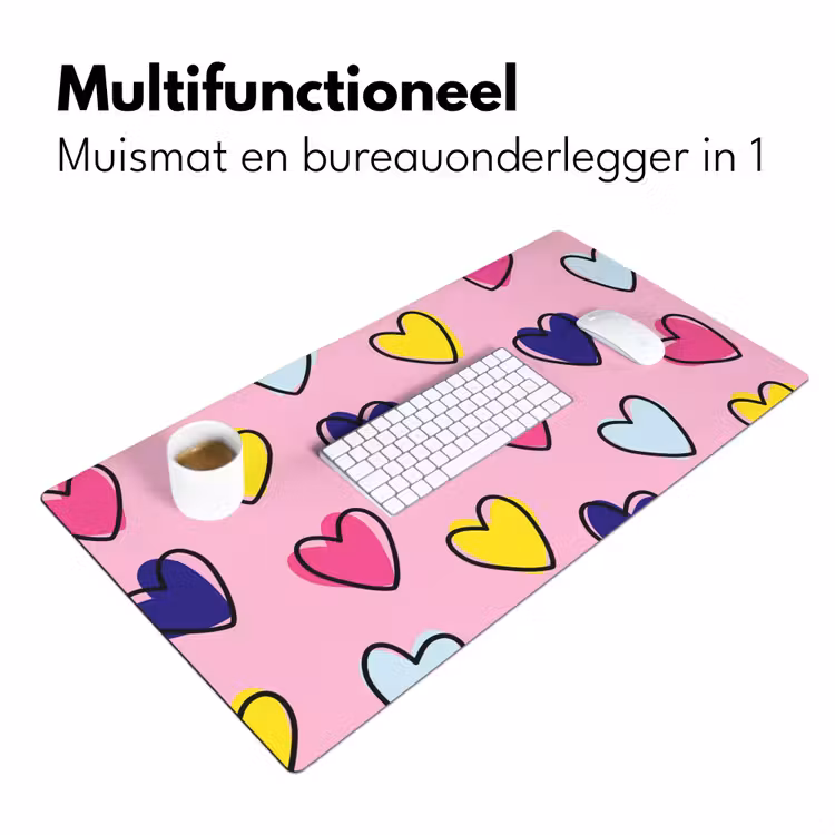 Hartjes - Valentijn - Patroon - Kleurrijk Muismat XXL klein -sfeer4