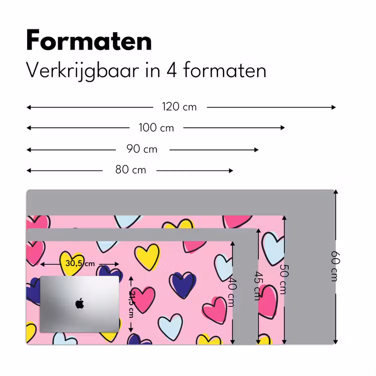 Hartjes - Valentijn - Patroon - Kleurrijk Muismat XXL klein -sfeer5