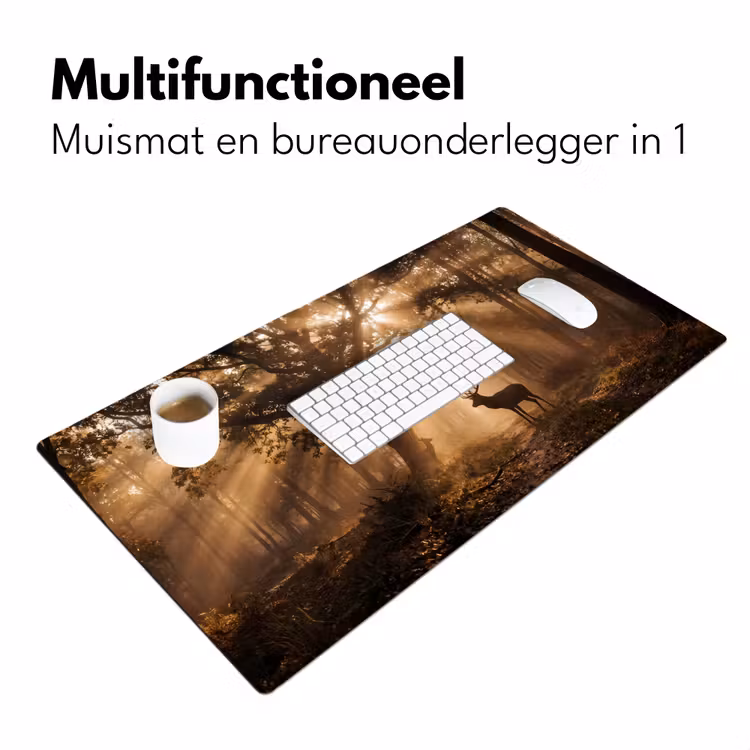 Hert - Bos - Mistig - Natuur - Goud Muismat XXL klein -sfeer4