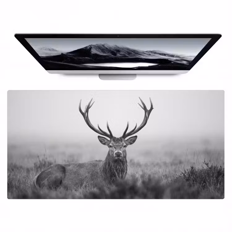 Hert - Mistig - Zwart - Wit Muismat XXL klein -zzz3d