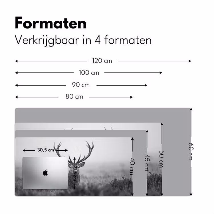 Hert - Mistig - Zwart - Wit Muismat XXL klein -sfeer5