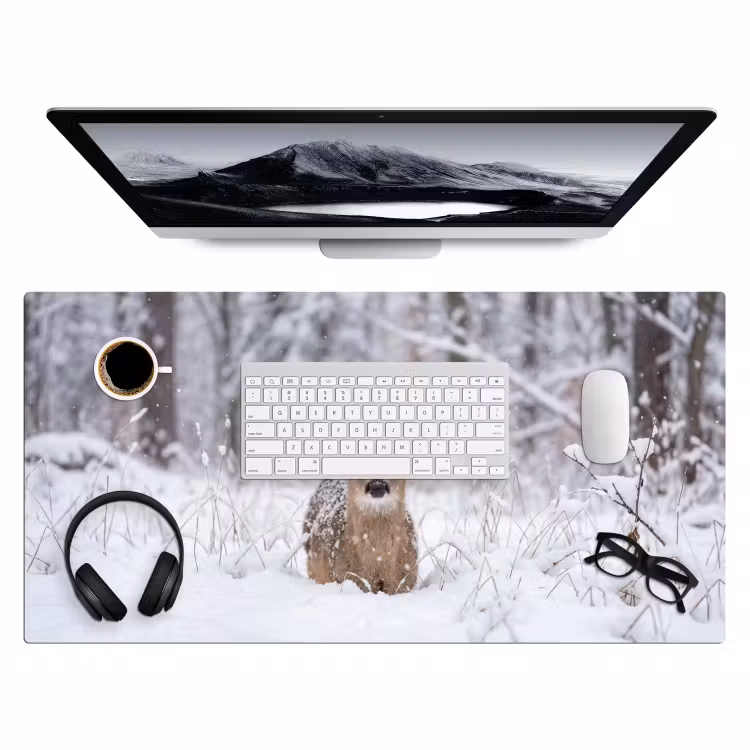 Hert - Sneeuw - Bos - Dieren - Vertederend Muismat XXL klein -3d