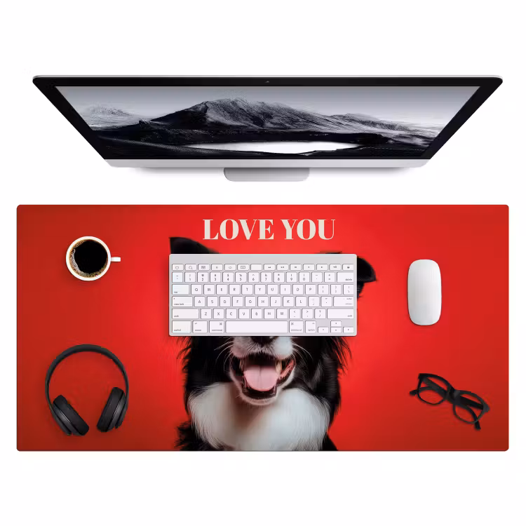 Hond - Hartjesbril - Loveyou - Rood Muismat XXL klein -3d