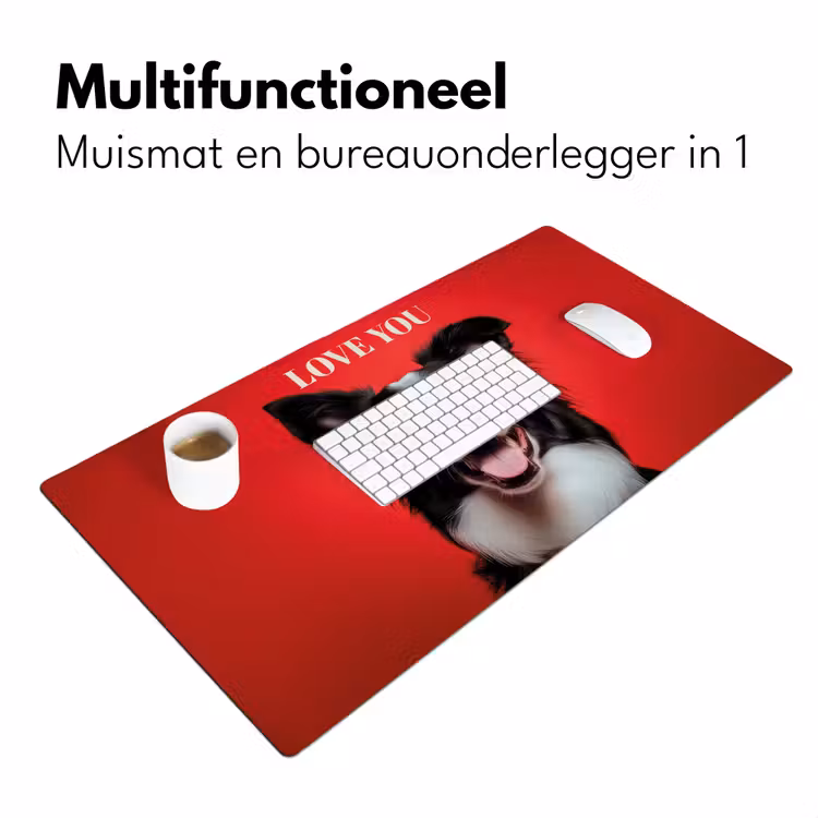 Hond - Hartjesbril - Loveyou - Rood Muismat XXL klein -sfeer4