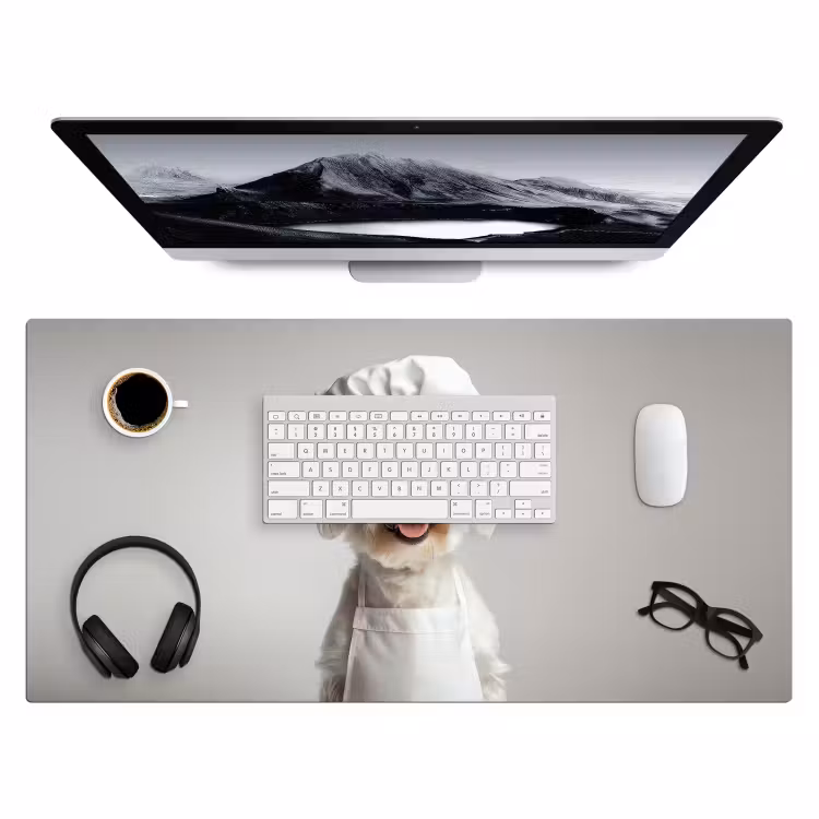Hond - Wit - Kok Muismat XXL klein -3d