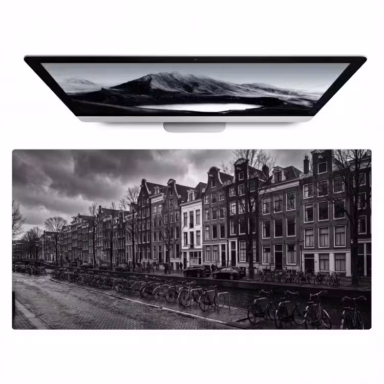 Huis - Gracht - Amsterdam - Architectuur - Zwart-wit Muismat XXL klein -zzz3d
