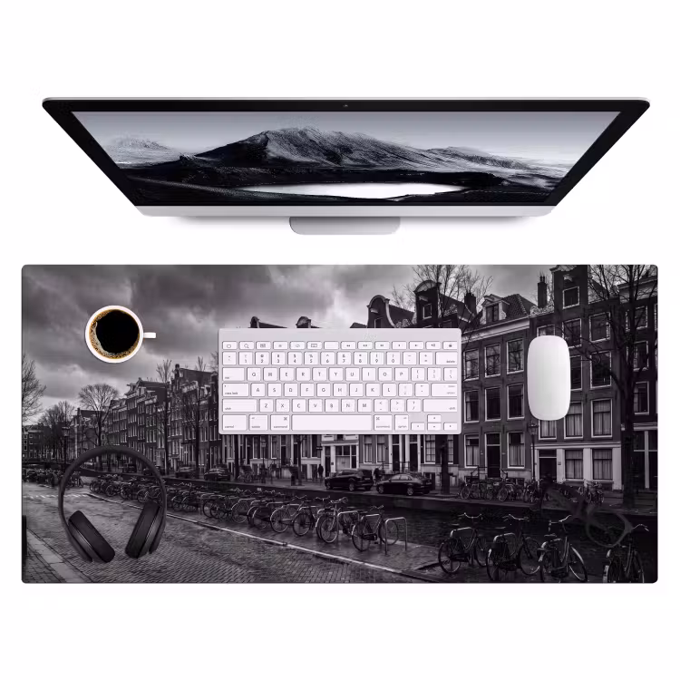 Huis - Gracht - Amsterdam - Architectuur - Zwart-wit Muismat XXL klein -3d